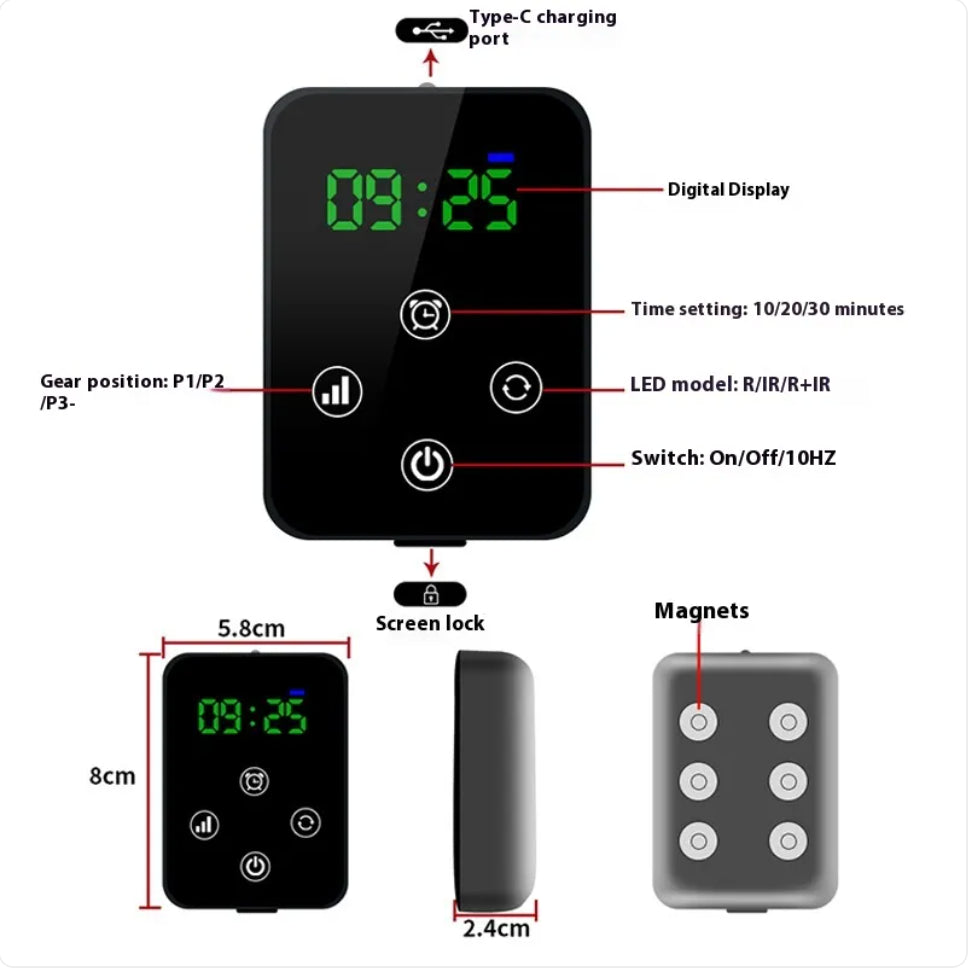 Massajador de joelho com controlador digital e ícones LED, tela e ímã