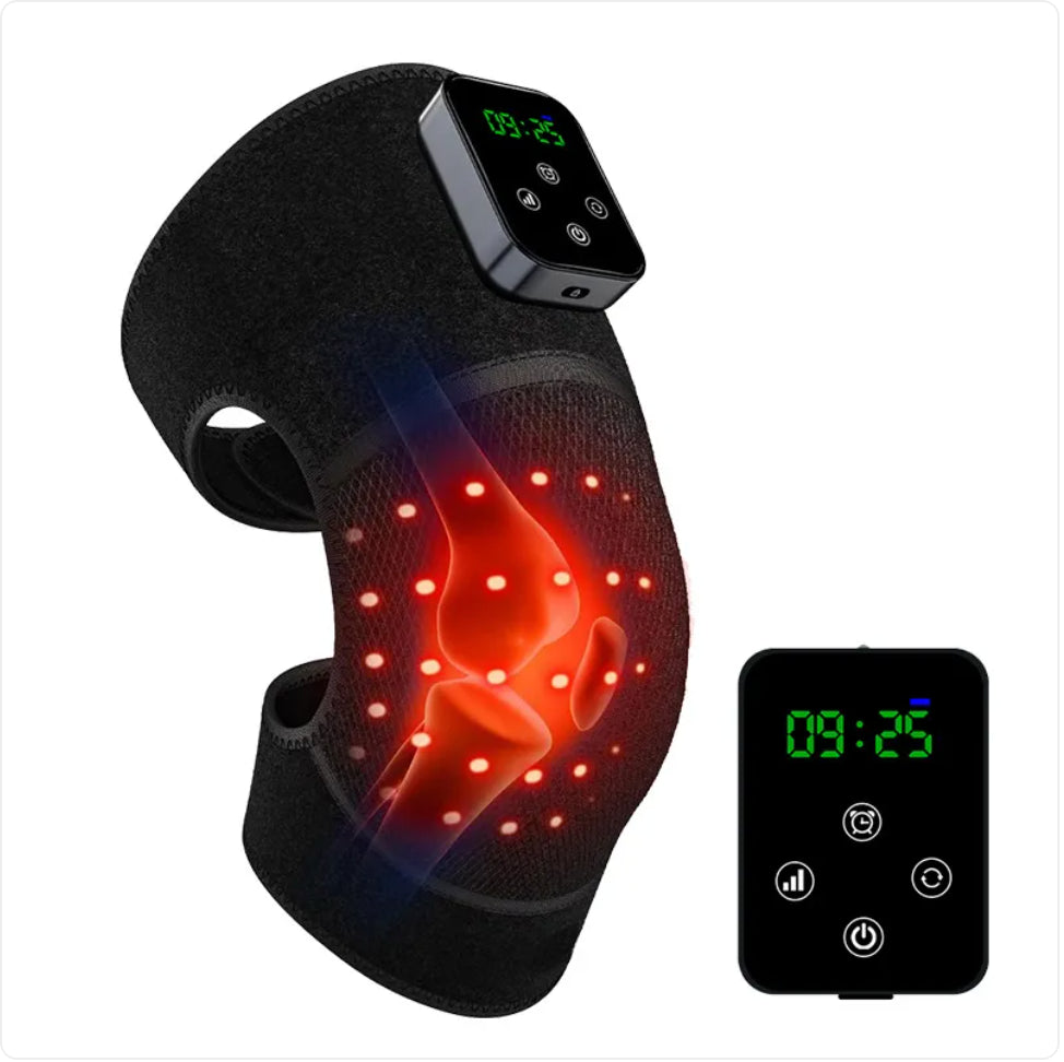 Faixa de joelho com luzes LED vermelhas e controle digital, semitransparência central