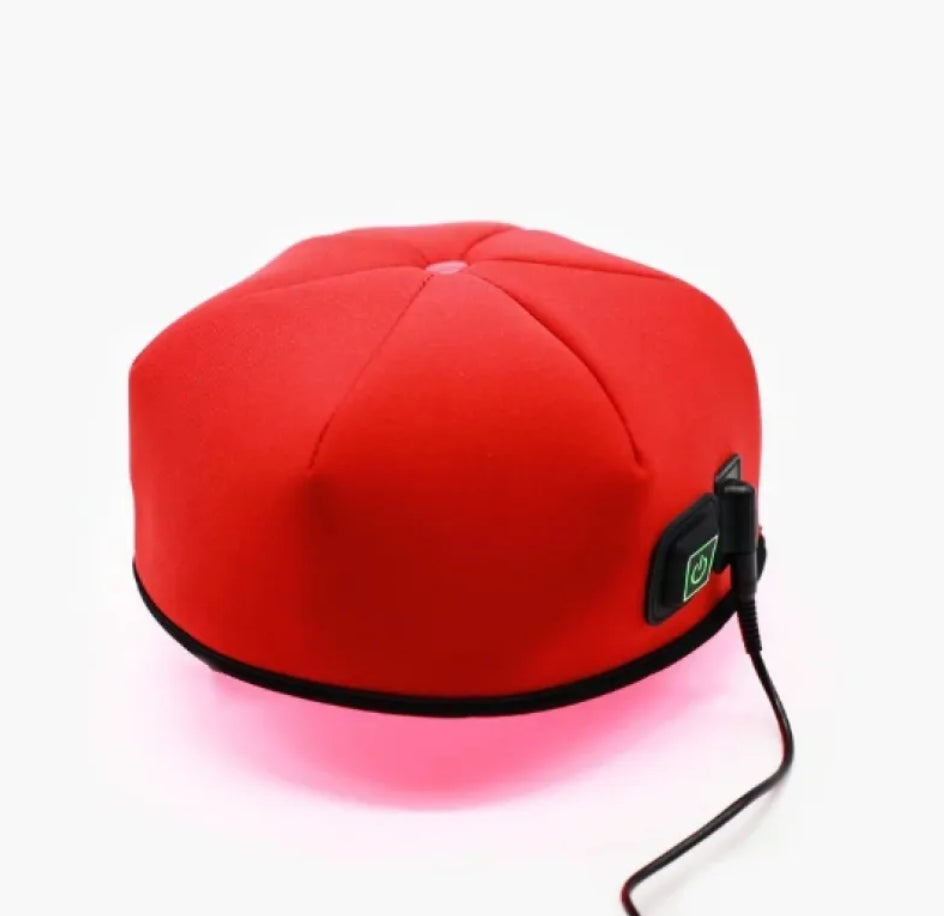 Massageador capilar LED vermelho com botão liga/desliga e cabo de alimentação