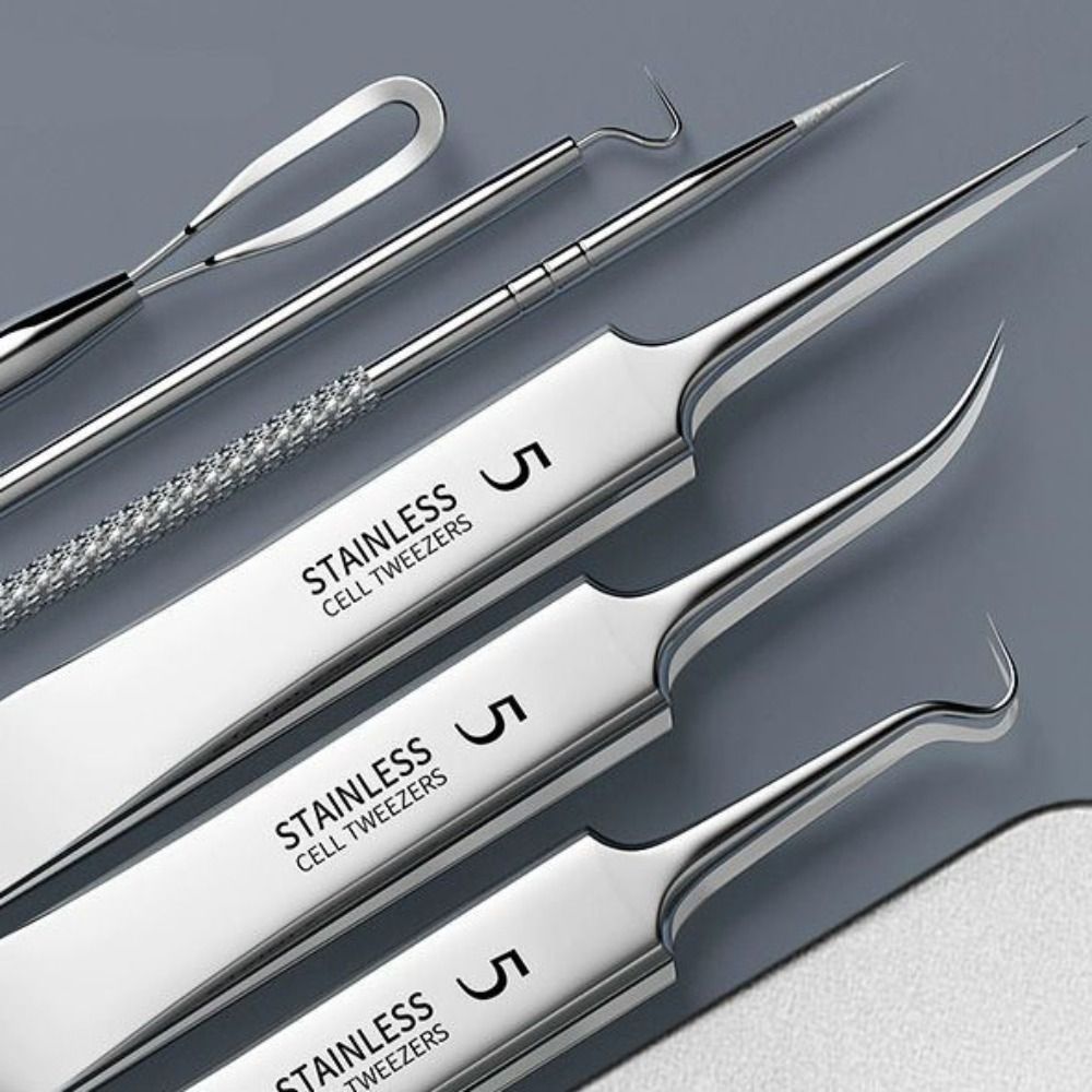 Ferramentas de aço inox para remoção de acne com pontas e ganchos curvos