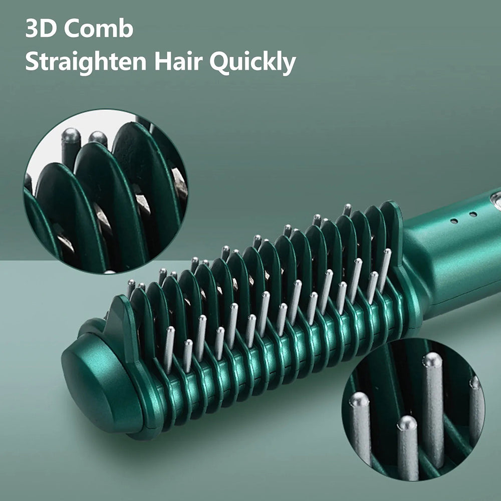 Pente elétrico verde com dentes curvos em fileiras, vista da escova 3D