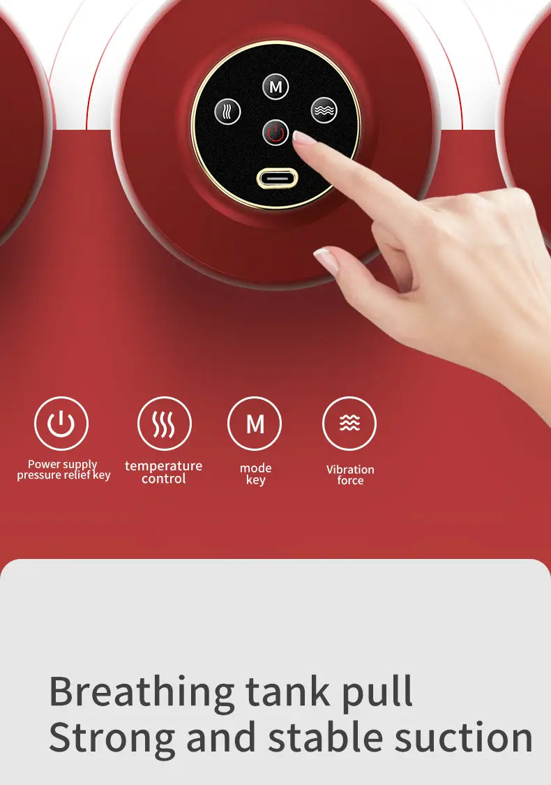 Painel de controle do massageador de ventosas elétricas com luz vermelha e botões