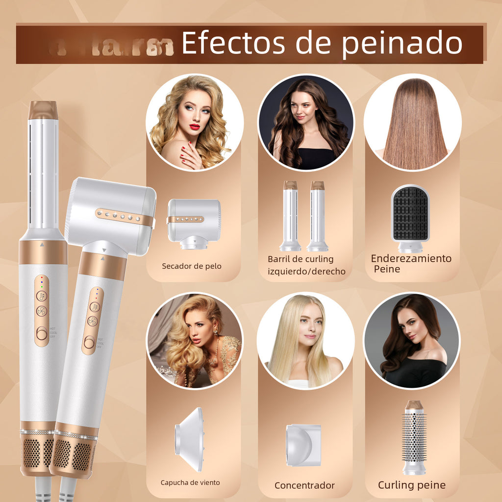 Escova modeladora 7 em 1 com tubos e escovas para cabelo, bicos de ar quente