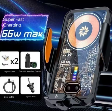 Magnetic Wireless Car Phone Holder – Combo Pack (66W Fast-Charge Adapter Included)