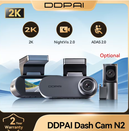 DDPAI N2 Dash Cam 2K Front & Rear – Night Vision, 24H Parking, ADAS & WiFi App