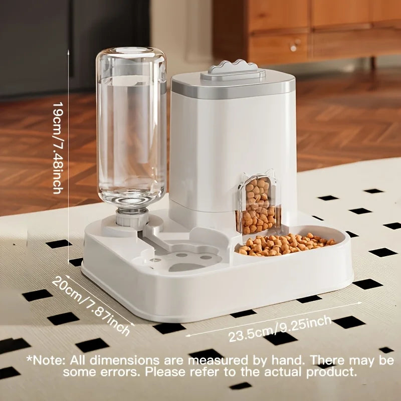 Bebedouro e comedouro automático para gatos branco com tubo de água transparente e ração