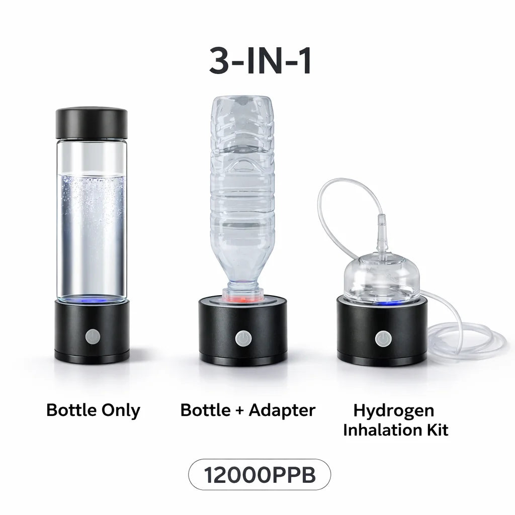 Kit garrafa geradora de água com hidrogênio 3 em 1: garrafa e adaptador