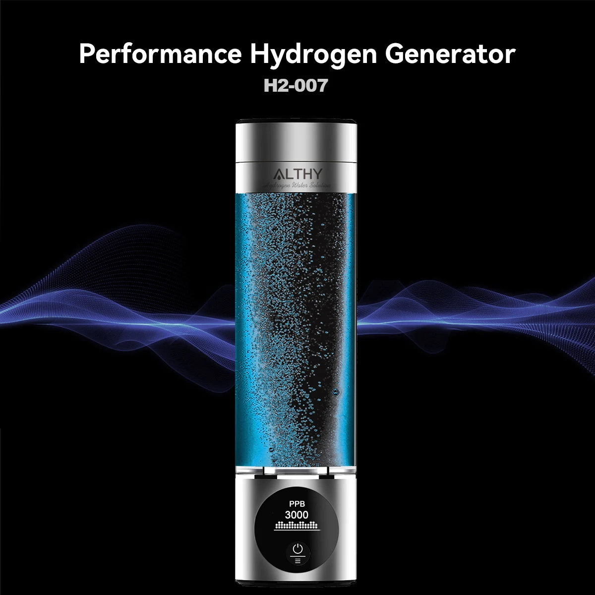 Gerador de hidrogênio ALTHY H2-007 com corpo azul e base PPB 3000