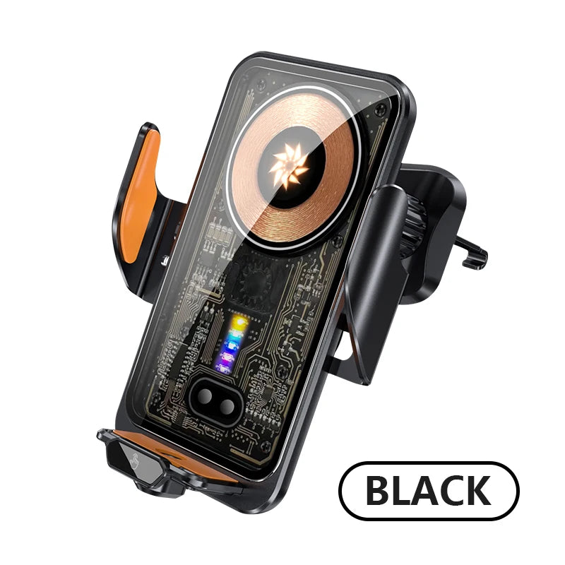 Suporte veicular magnético para celular sem fio, preto, com base ajustável