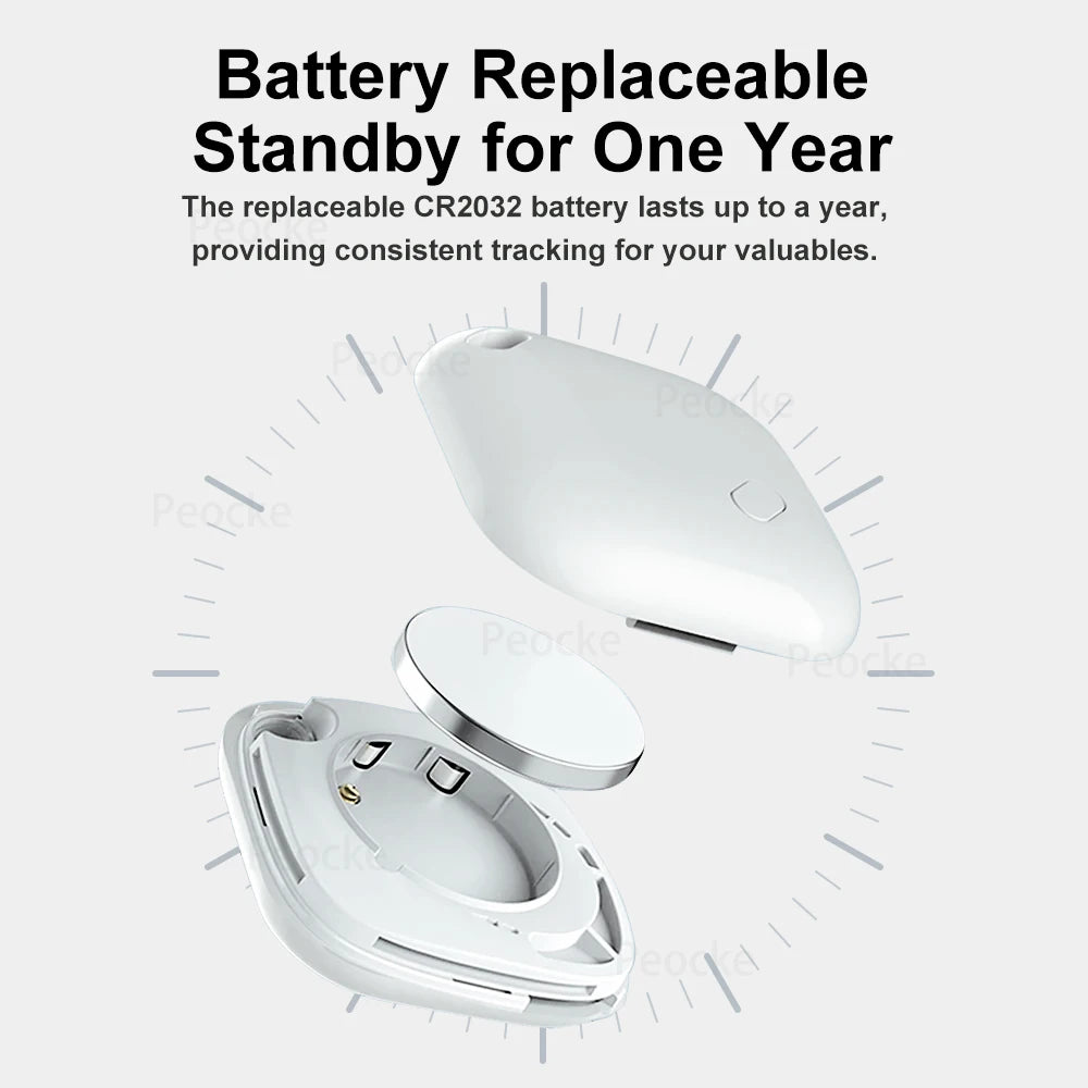 Mini rastreador branco com compartimento aberto para bateria substituível