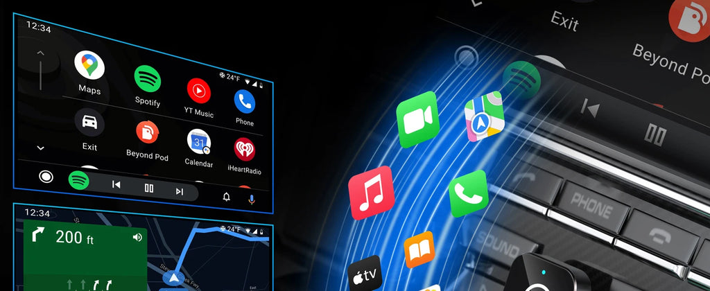 Painel do carro exibindo menu e aplicativos com CarPlay sem fio