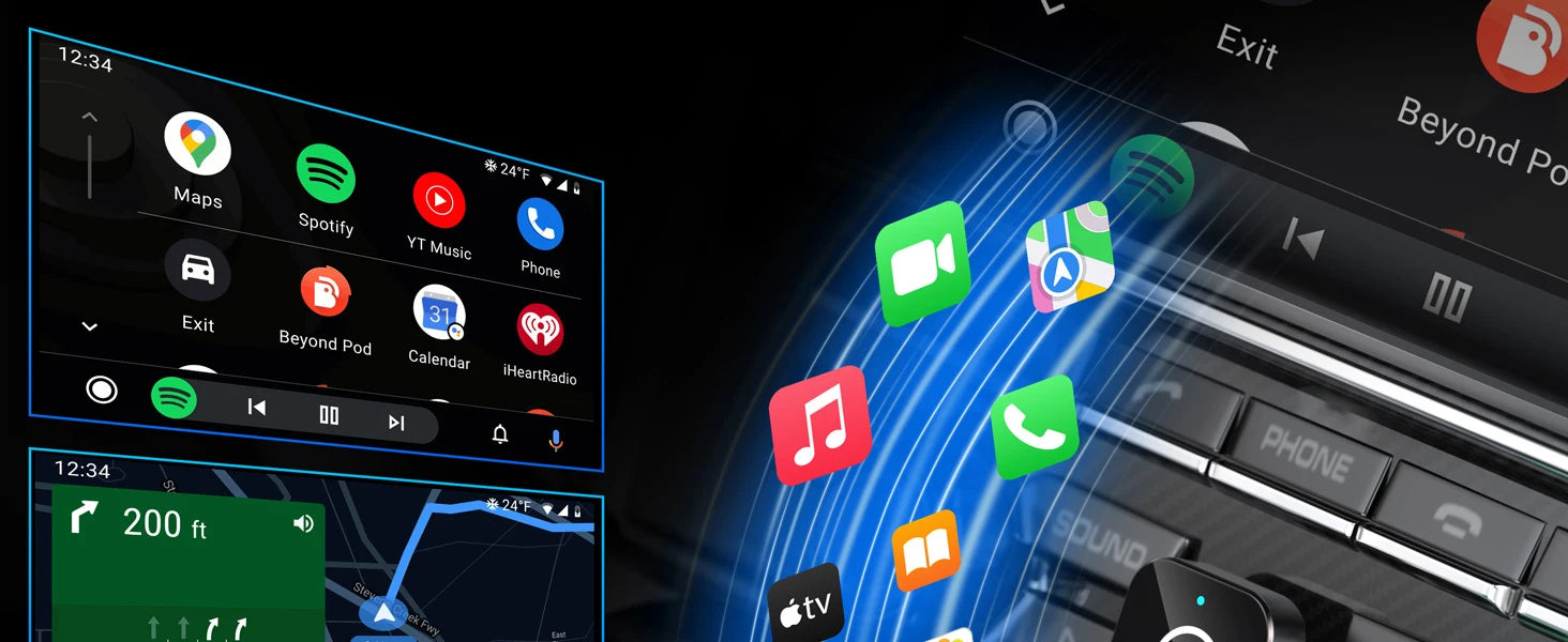 Painel do carro exibindo menu e aplicativos com CarPlay sem fio