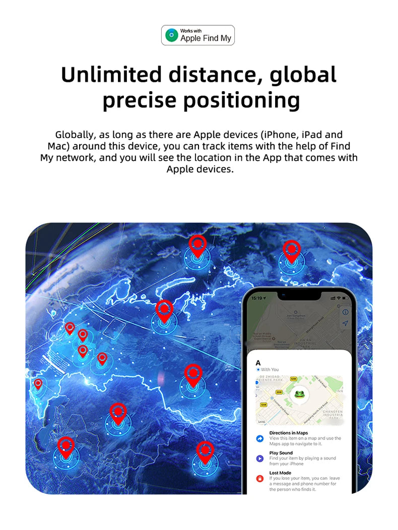 Aplicativo com mapa e pinos de localização para rastreamento global do Find My