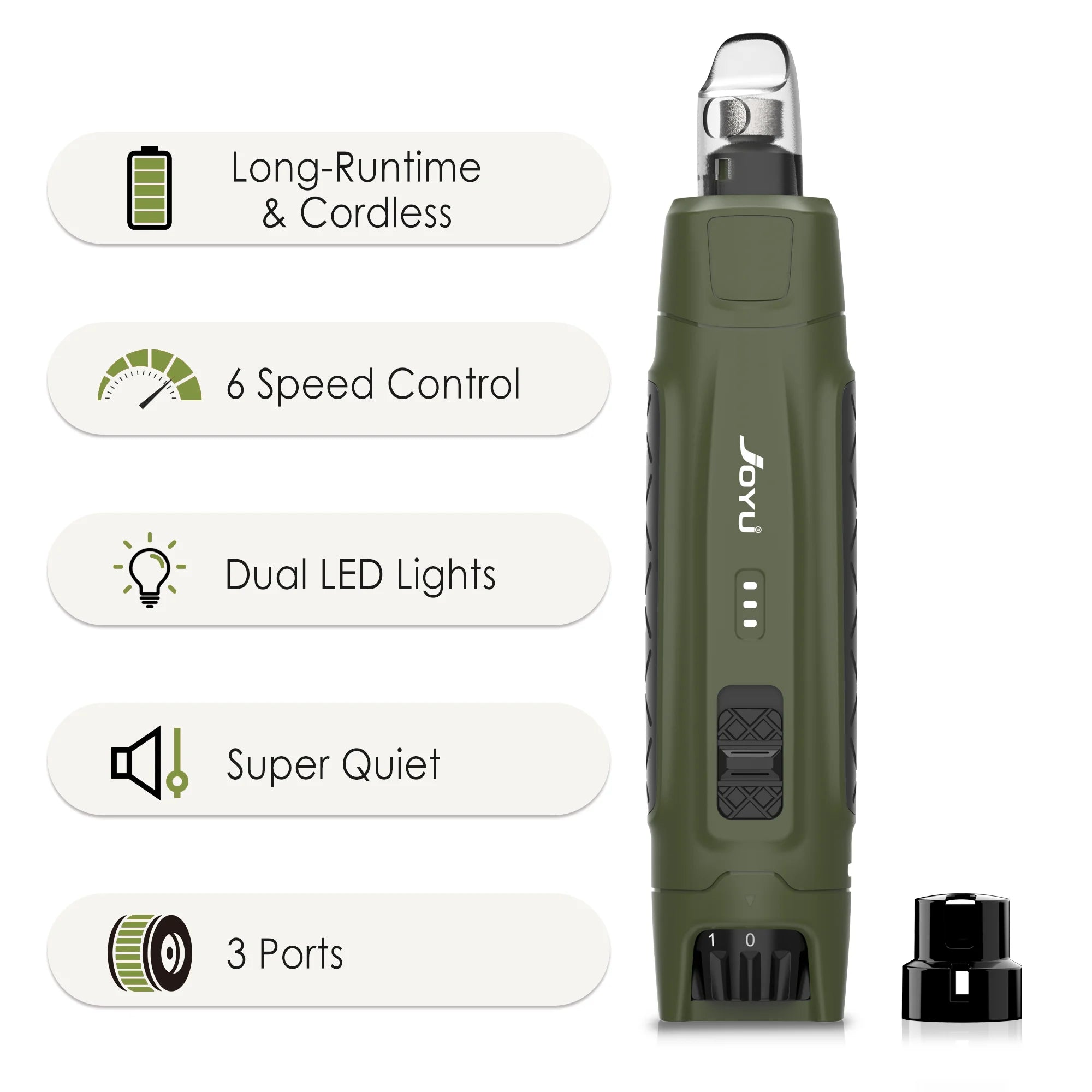 JOYU 6-Speed Quiet Pet Nail Grinder Electric Dog Nail Trimmer Paws Clippers with Dual LED Lights for Cats Claws Cutter Grooming