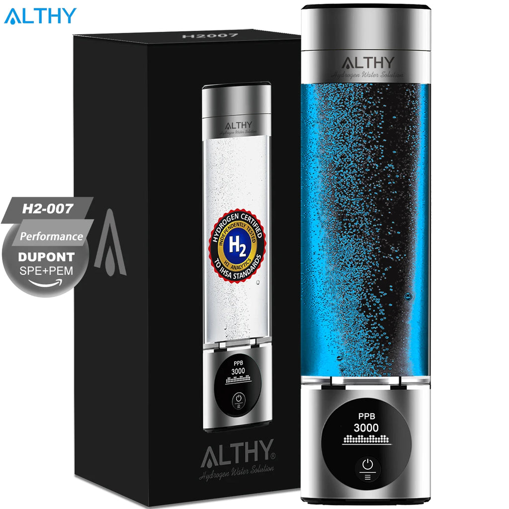 Gerador de hidrogênio ALTHY H2-007 com corpo azul e painel PPB na base