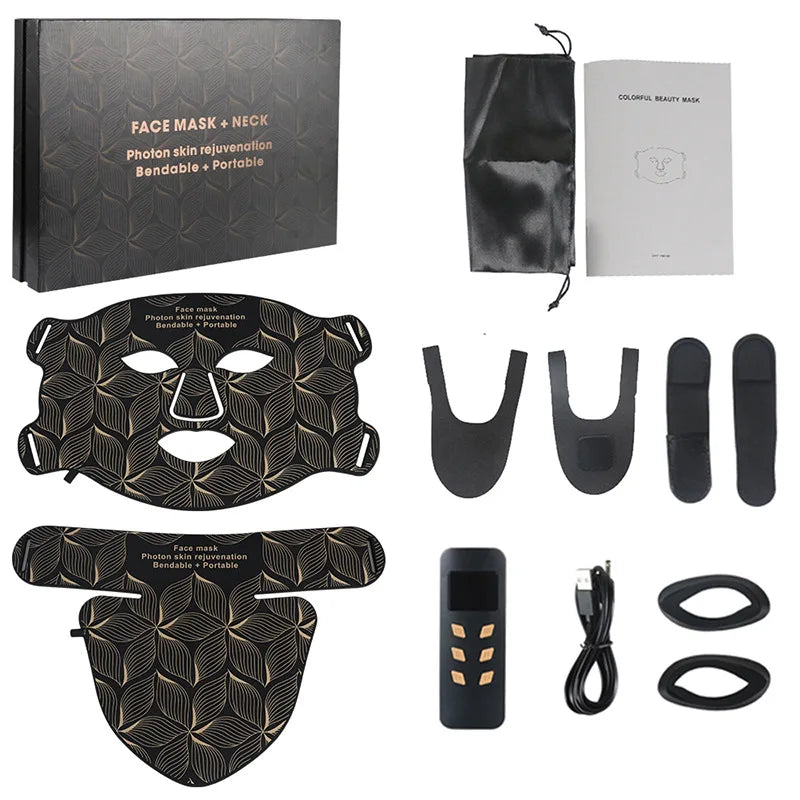Kit da máscara facial LED preta: máscara e extensão para pescoço, controladora e cabos