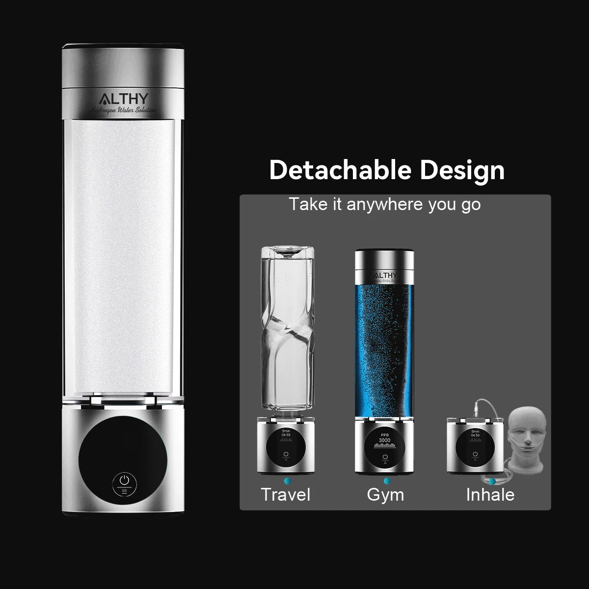 Gerador de hidrogênio ALTHY com design destacável para uso portátil