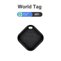 Rastreador Bluetooth para pets preto, formato quadrado, com ilhós de fixação
