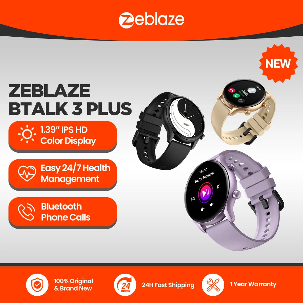 Smartwatch com pulseira de silicone e mostrador circular, em três cores