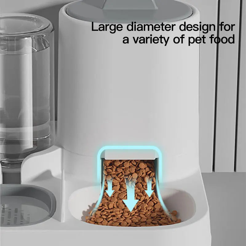 Dispenser automático para gatos, reservatório de água ao lado do comedouro com ração