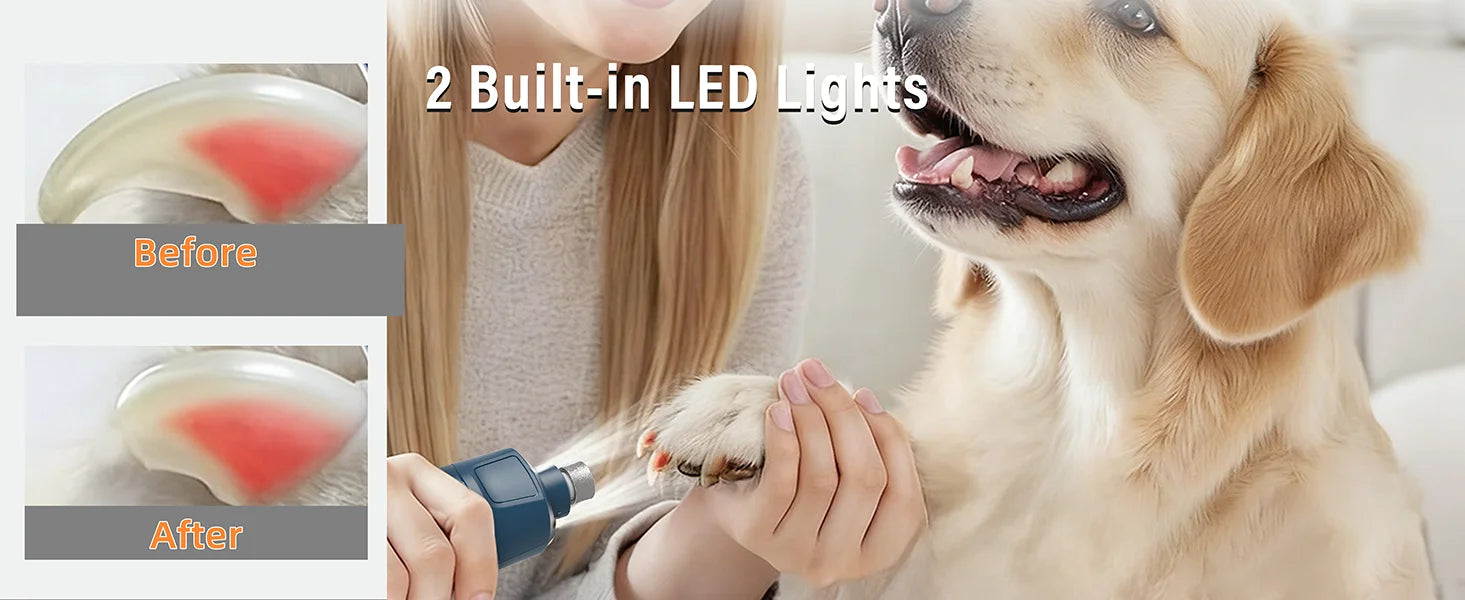 JOYU 6-Speed Quiet Pet Nail Grinder Electric Dog Nail Trimmer Paws Clippers with Dual LED Lights for Cats Claws Cutter Grooming
