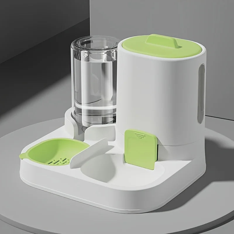 Bebedouro e comedouro automático para gatos branco com tampas verde-claro