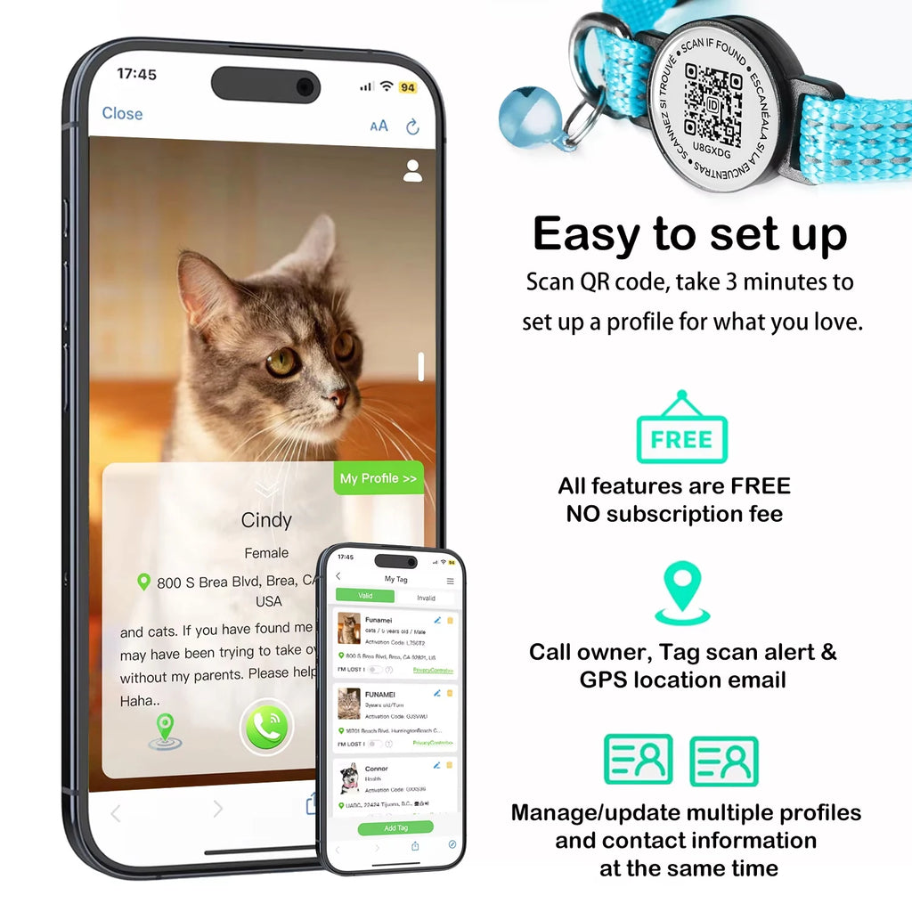 Cadastro por QR code no celular para a coleira com suporte de identificação