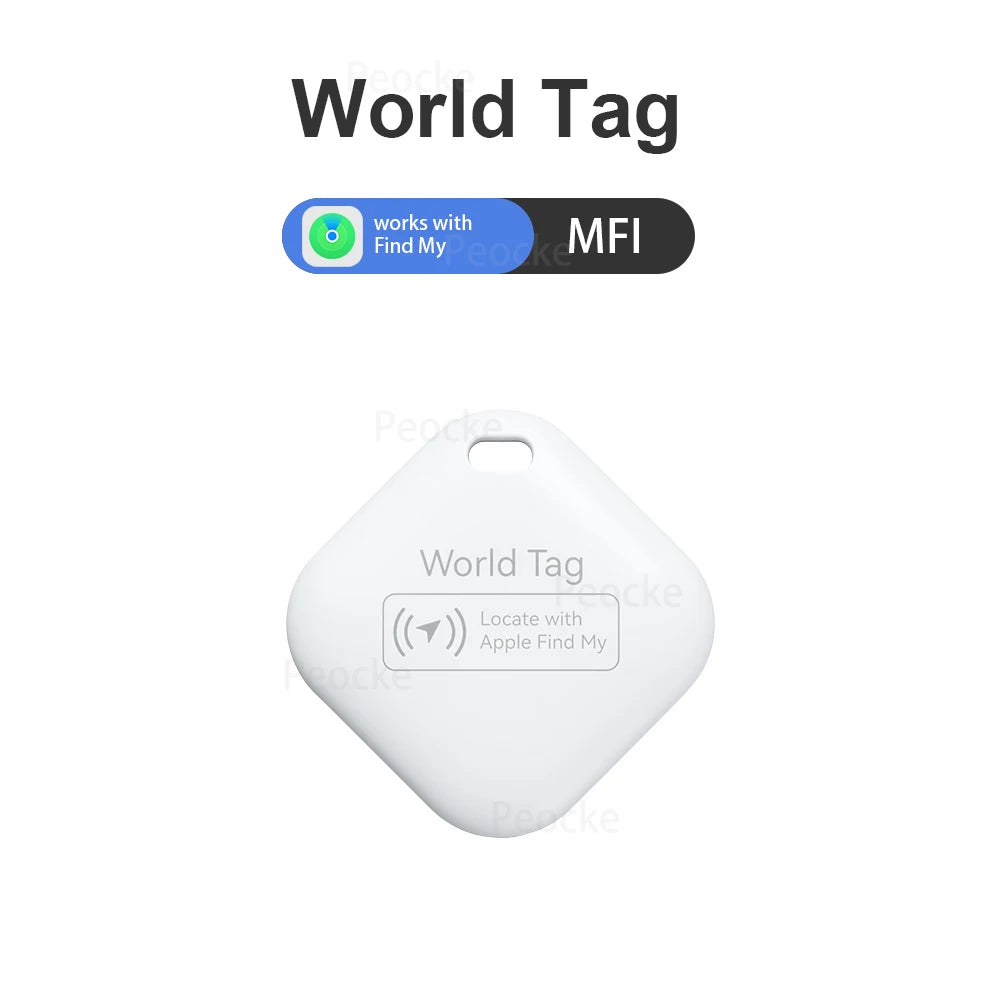 Rastreador Bluetooth para pets branco, formato quadrado, com ilhós de fixação