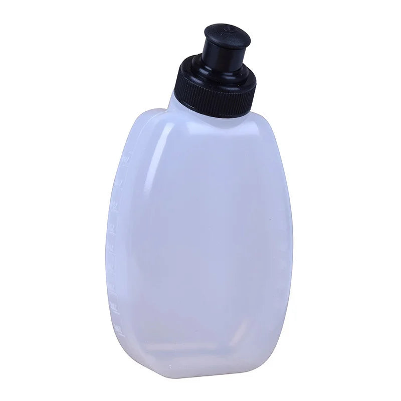 Garrafa plástica flexível branca de 280 ml com tampa preta de rosca