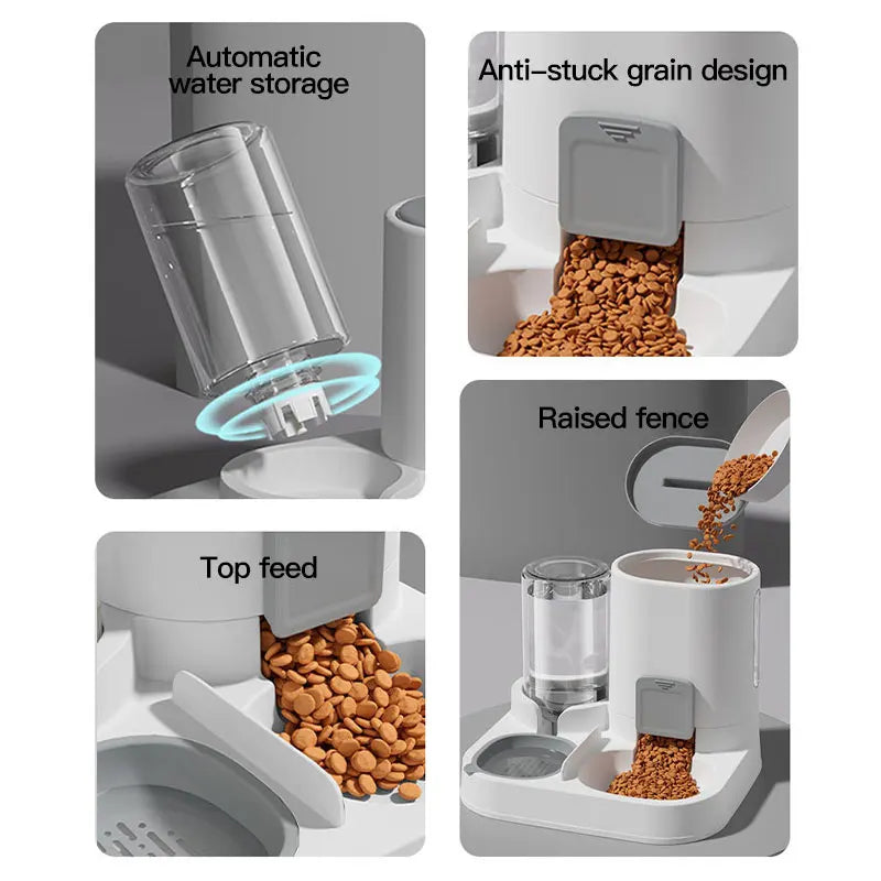 Dispenser automático para gatos com ração e bebedouro, reservatório transparente
