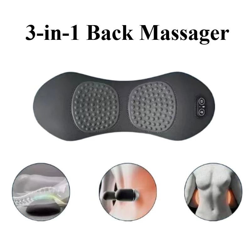 Massageador de costas 3 em 1, almofadas com relevos e botão de controle
