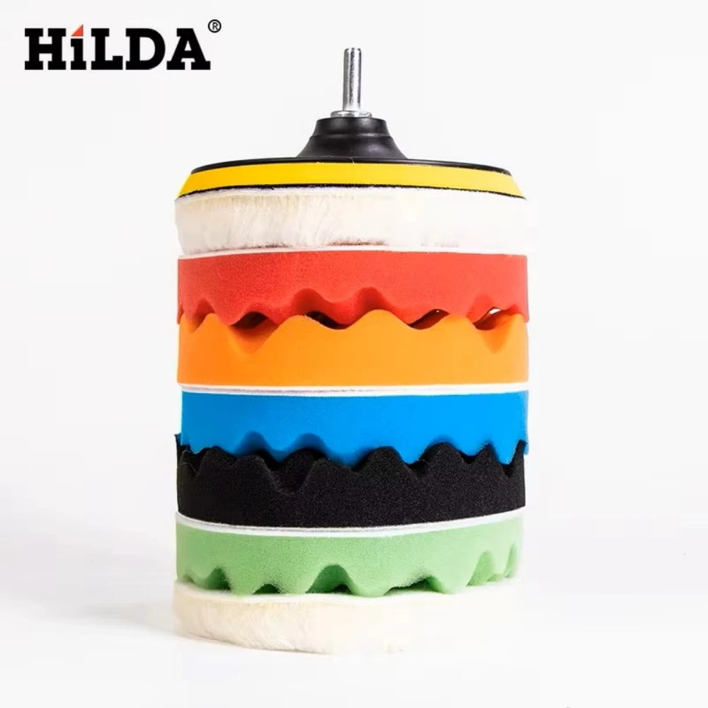 Boina de polimento circular multicolorida com haste central para politriz